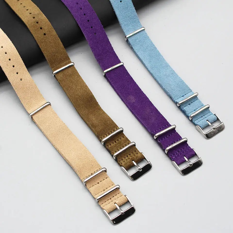 Classic Benchmark Basics 16mm 18mm 20mm 22mm 24mm One Piece Purple Leather Watch Band With Stainless Steel Rings Watch Strap