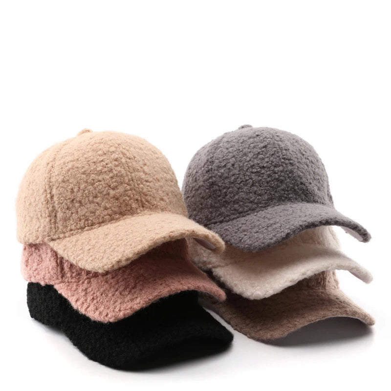 Wholesale 6 Panel Unisex Designer Hat Four Seasons Common Lamb Fleece Plush Sherpa Lamb Wool Baseball Cap