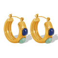 Latest Vintage 18k Gold Stainless Steel Natural Stone Hoop Earrings for Women
