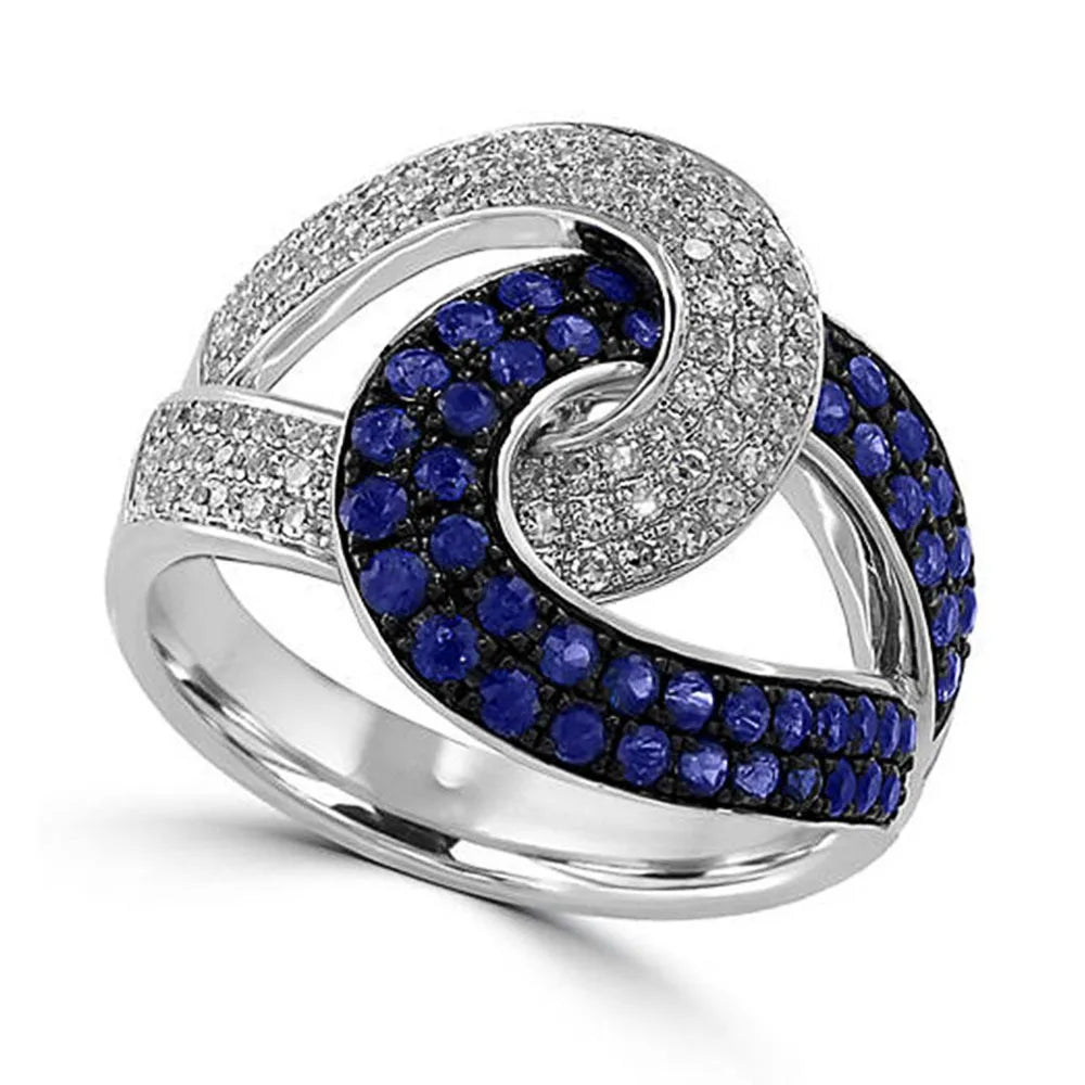 CAOSHI Jewelry Cross Surround Blue and White Round Zircons Ring Macro Pave  Interlaced Design Fashion Delicate Silver Blue Rings