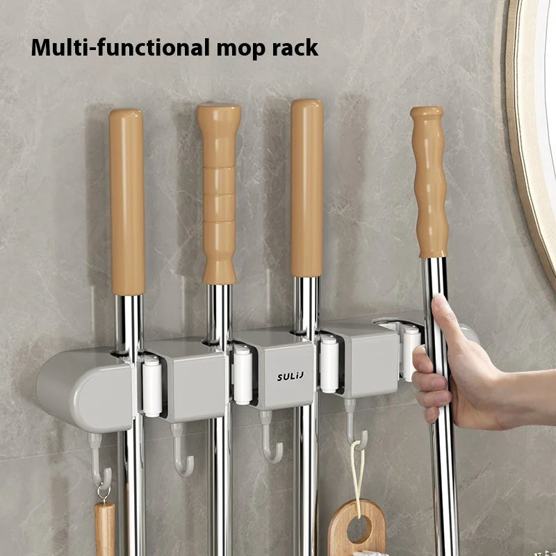 Modern Plastic Mop Drying Rack Punch-Free Hook Wall Hanging Artifact Suction Cup Storage Bathroom Toilet Buckle Fixing Mop Rack