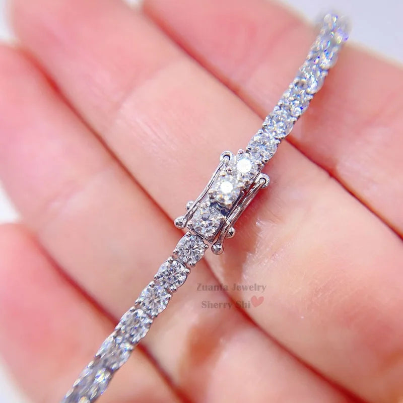 Zuanfa Jewelry Pass Diamond Tester Classic Design Hot Sell 3mm 10k White Gold Moissanite Tennis Bracelet