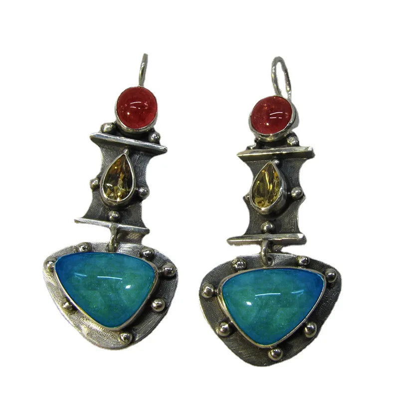 ethnic tassel Indian Boho Western Vintage Drop Blue Saphire Dangling Turquoise Bohemian Piercings Jewelry Stud Earrings Women