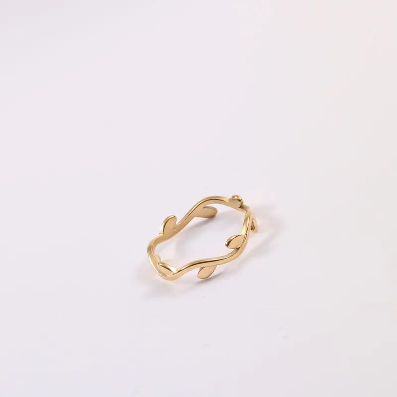 Fenny 18K Gold Plated Wholesale Non Tarnish Irregular Dainty Leaf Pave Stainless Steel Finger Ring Trend for Women