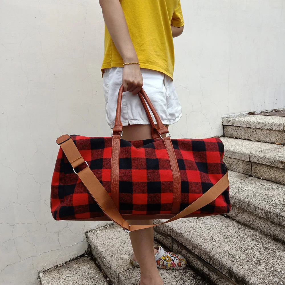 Buffalo Plaid Duffel Personalized Weekender Bag With Strap Travelling Bag Large Size Carry on for Gifts DOM1071065