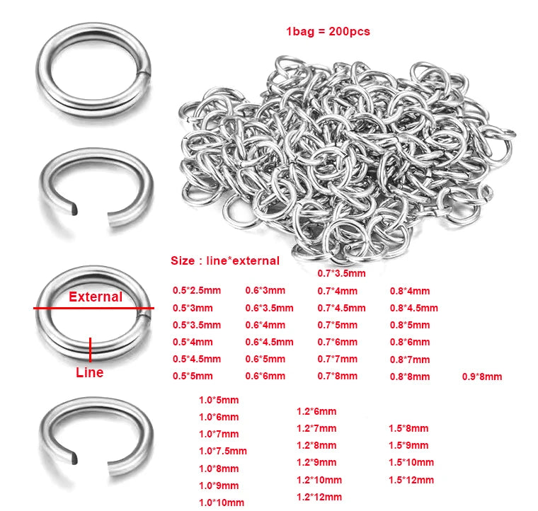 Diy 18K Gold & Stainless Steel Silver Open Jump Rings Non-Tarnish Jewelry Accessories 100-200pcs/Lot Split Findings & Components
