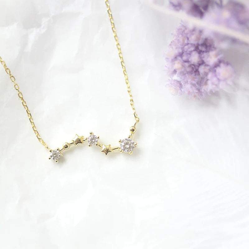 Wholesale Initial Big Dipper Triones Star 925 Sterling Silver Zircon Necklace Hand Made Gold Plated Jewelry