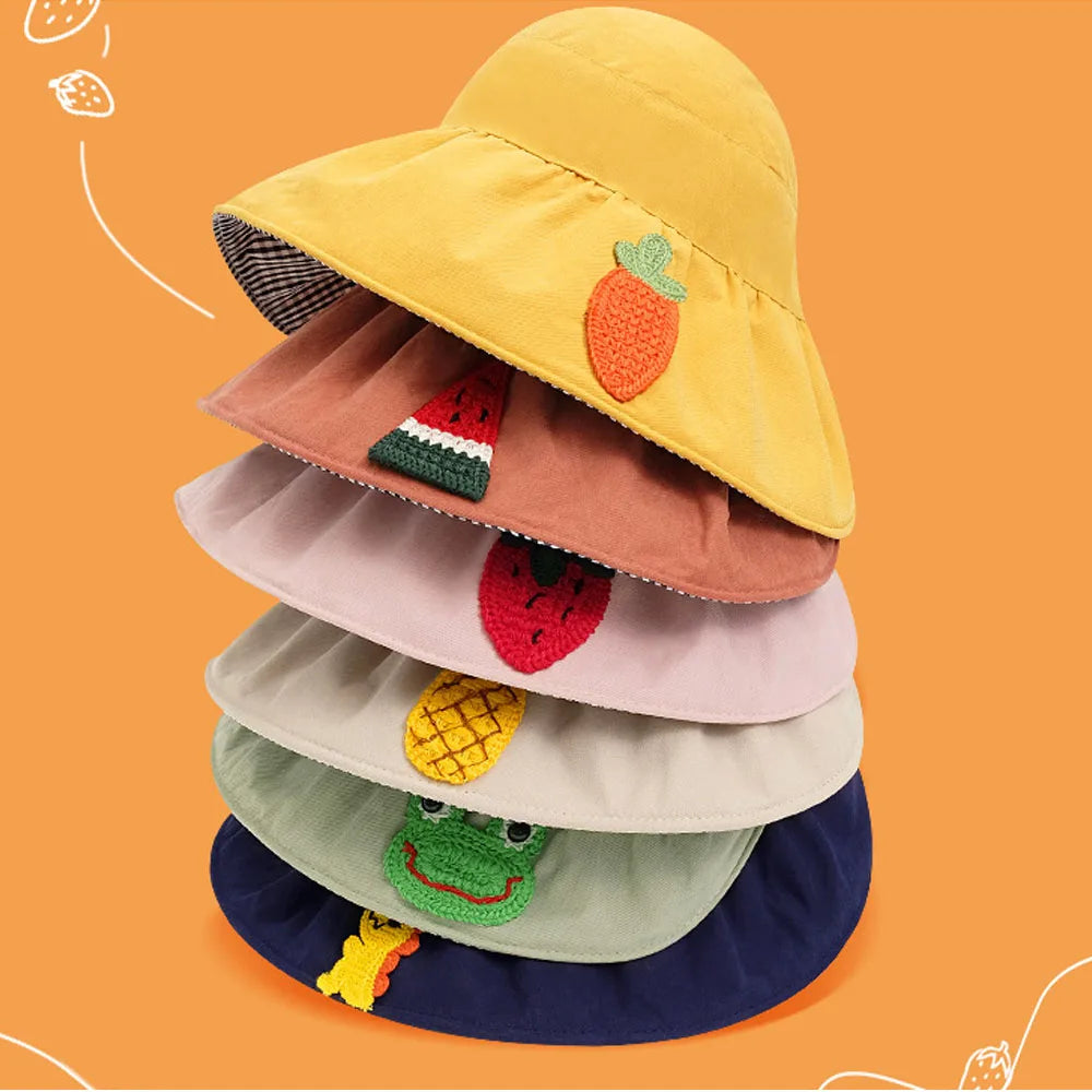 Uv Anti Outdoor Using Summer Spring Rich Colors Empty Sun Sport Hat Sun Shade Hats Cotton Embroidery Fruit for Kids Over 3 Years