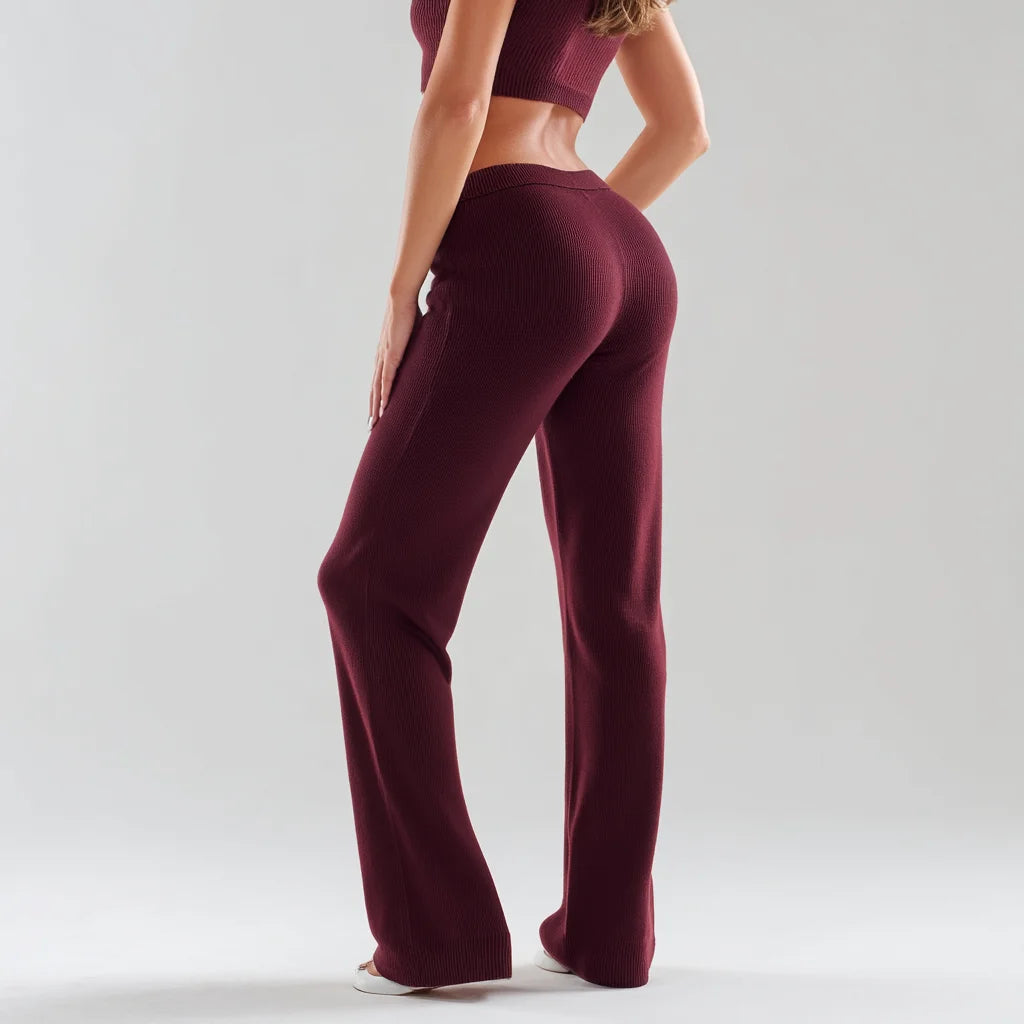 Women's Merino Woolen High Waist Elastic Waist Tailored Knit Trousers Regular Fit Wide Legs Breathable Solid Casual Office Lady