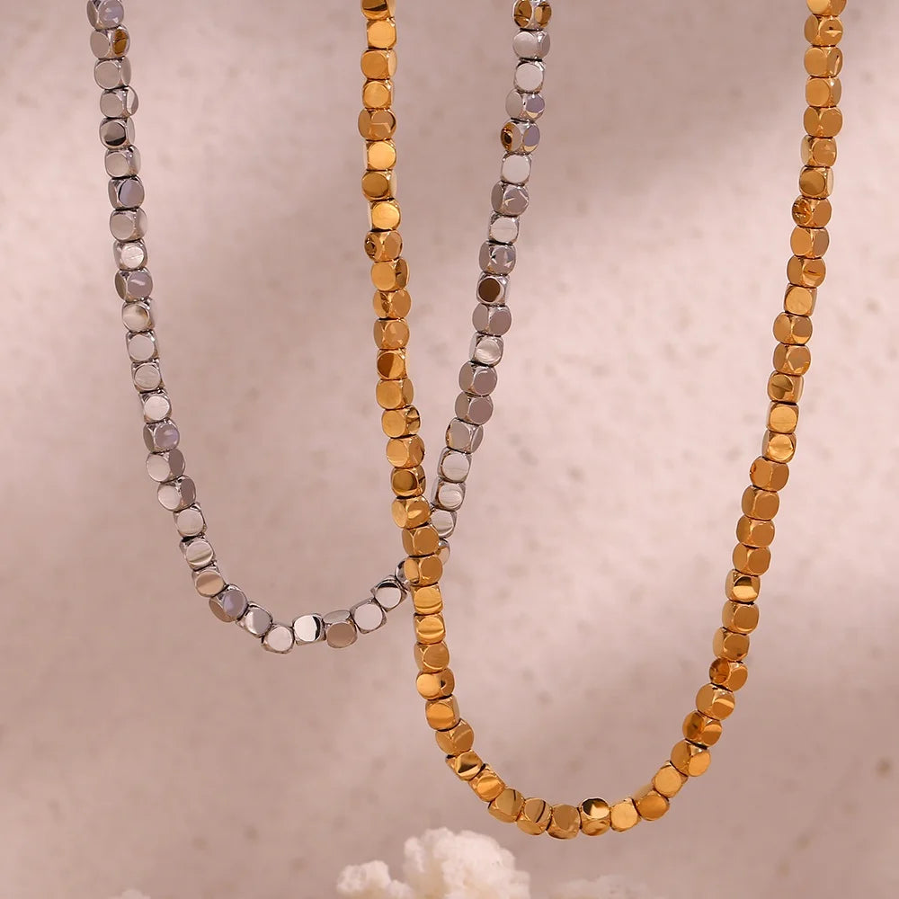 Tarnish Free Waterproof Jewelry 18K Gold Plated Beaded Necklace Stainless Steel Jewelry Choker