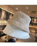 Lamb Fleece Teddy Fleece Mesh Fashion Casual Winter Bucket Hat Warm Fisherman Cap with Embroidery Patch Logo for Cycling