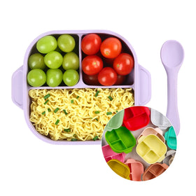 Newsun Cute 3 Compartment Microwave Safe Flexible Silicone Baby Bowl BPA-Free Square Kids Suction Feeding Everyday