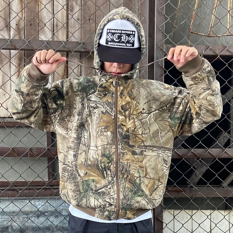 Custom Zip up Maple Leaf Camo Hoodie Men Pullover Zipped Heavy Cotton Sublimation Print Cropped Real Tree Camo Hoodie Men