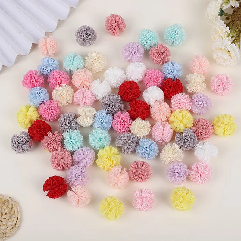 Spot 1.5cm Elastic Mesh Ball Two-color Lace Flower Ball Hair Clip DIY Accessories Clothing Accessories