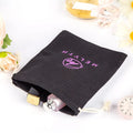 5oz Recycled Black Cotton Drawstring Bag with Purple Logo Printing Promotional Christmas Gift Shopping Bag