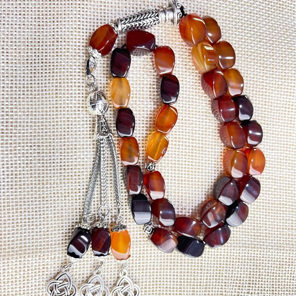 Hot Selling Middle East Muslim 33 Natural Agate Stone Beaded Tassel Rosary Beads Catholic