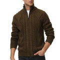 Custom Make Hot Sale Winter Cardigan Full Zipper 5GG Cable Knitting Mandarin Collar Man Casual Style Mock Collar Man Sweater