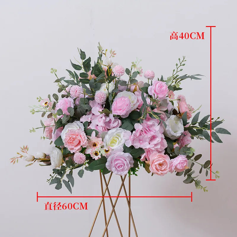E-wedding Custom Burgundy Rose Ball Wedding Stage Table Artificial Fake Purple Flower Centerpieces for Wedding Decor