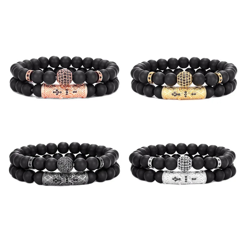 Luxury Summer Bohemian Healing Black Iron Stone Bead Bracelet Set 8mm Bangles Fashionable and Trendy