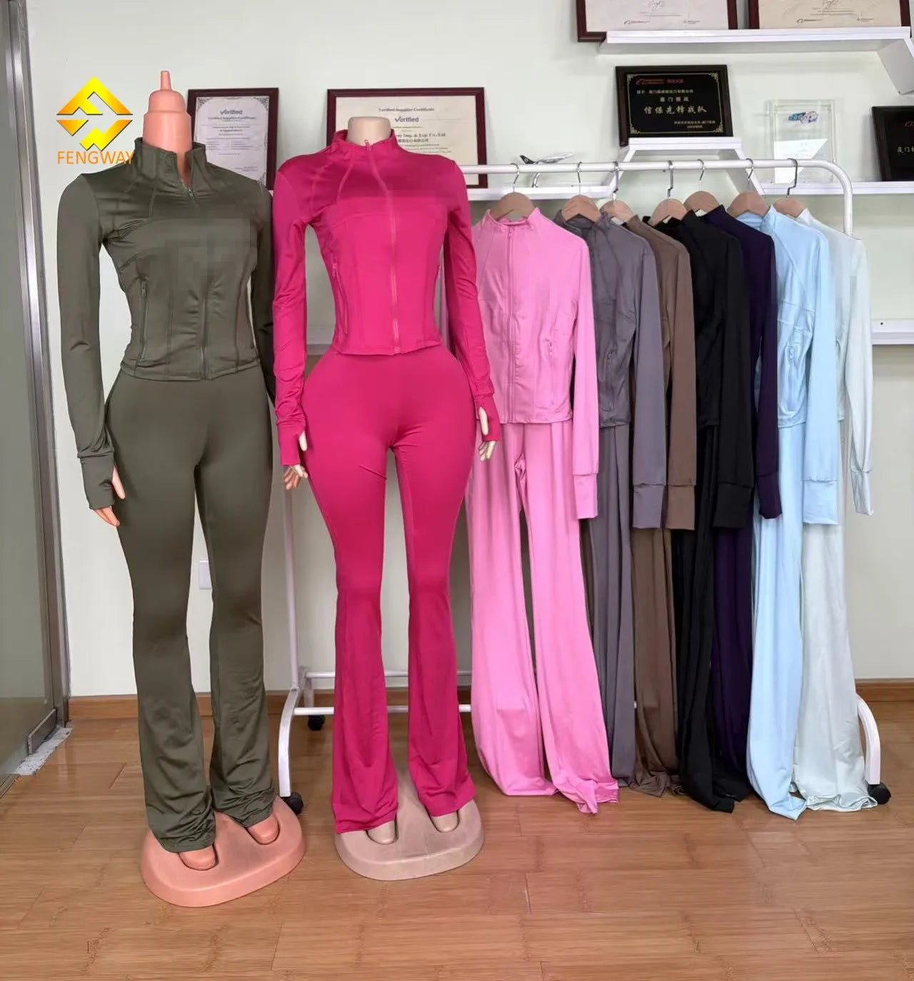 Autumn Women's Solid Tracksuit Set Short Top Long Sleeve Flared Pants Skinny Fit Ankle-Length Breathable Eco-Friendly