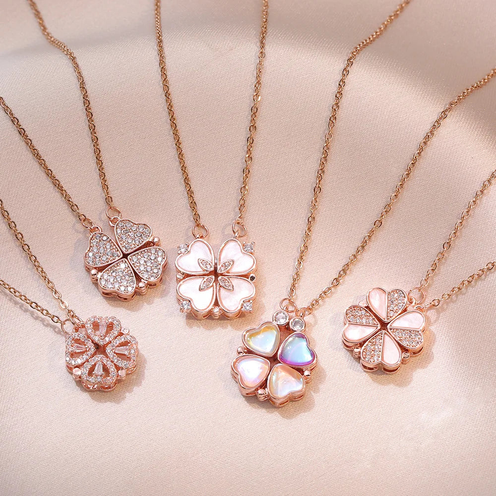 Popular New Design Vintage Styles Four Leaf Clover Necklace Set Geometric Link Chain Alloy Jewelry for Anniversary