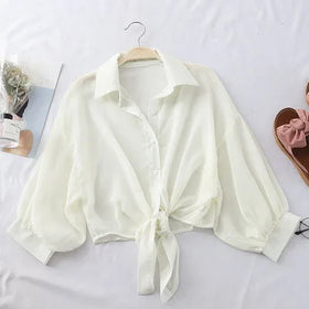 Women'S Clothing Summer 2023 Tops Half Sleeve Buttoned up Shirt Loose Casual Blouse Chiffon Shirts Women Elegant Blouses Women
