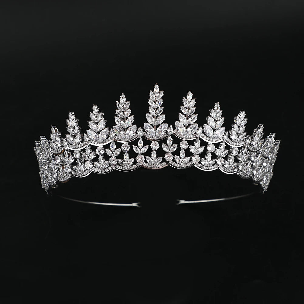Platinum Plated Luxury Wedding Hair Accessories Cubic Zirconia Pageant Crown Bridal Tiara in Hair Jewelry