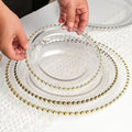 13 Inch Reusable Gold Rim Beaded Transparent Glass Chargers Plate Ins Design Style Party Wedding Decoration Tray for Events