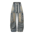 Pantalones de hombre Jeans American Retro Elastic Waist Splicing Large Pockets Same Gender Design Jeans for Girls