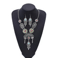 Vintage Style Bohemian Silver & Golden Necklace Earrings Set for Women Gold Plated for Wedding