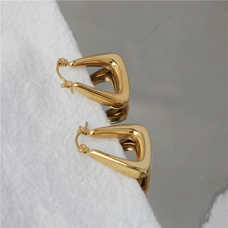 JOOLIM  High End 18K Gold Plated Hollow Geometric Stainless Steel  Hoop Earring  for Girl Women Fashion Jewelry Wholesale