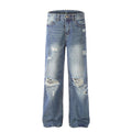 Ready to Ship Stock Men Ripped Hole Fade Washed Denim Jeans Men Manufacturers Good Quality Trousers Fitting Clothing Flare Jeans