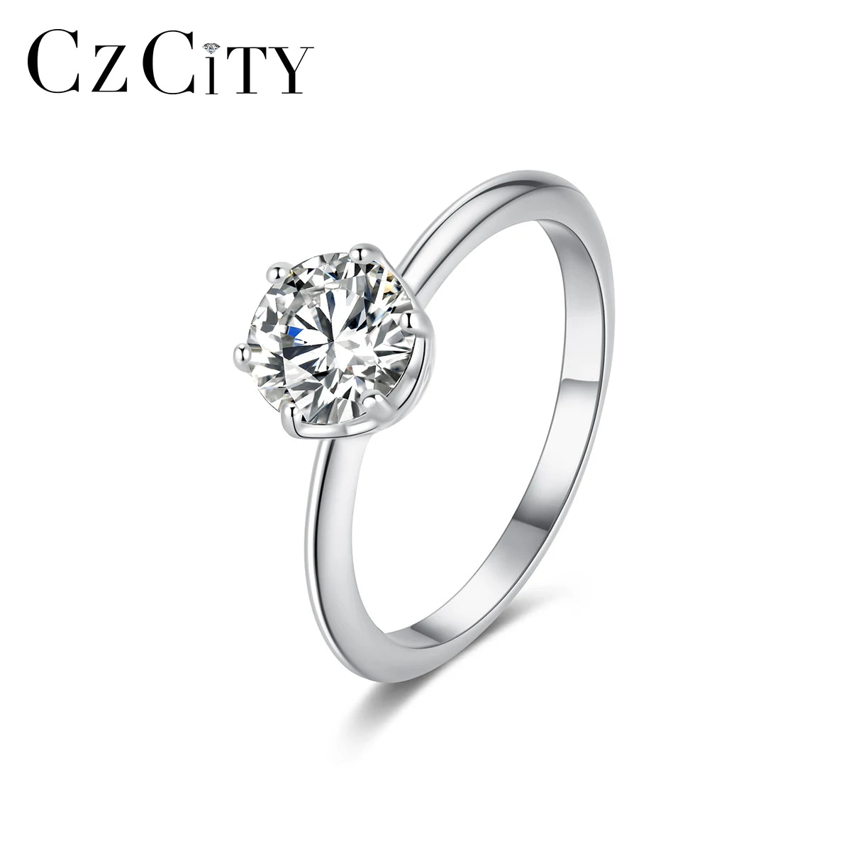CZCITY Sterling Silver S925 Finger Woman White Gold Plated Bling Moissanite Diamond Eternity 925 Engagement Ring
