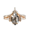 925 Silver Hexagon Cut Salt and Pepper Diamond Moissanite Ring Curved Matching Women Ring Sets