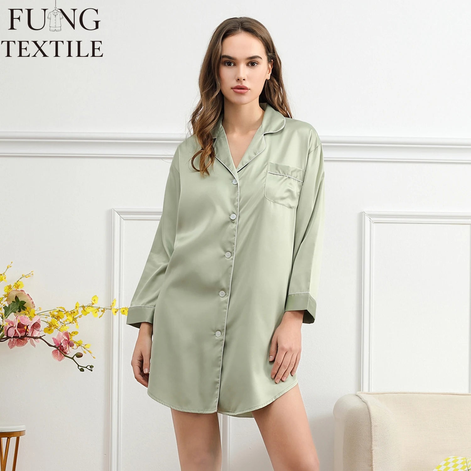FUNG 6011 Home Wear and Wedding Satin Bridesmaid Sleep ShirtSatin Bridesmaid Pajamas