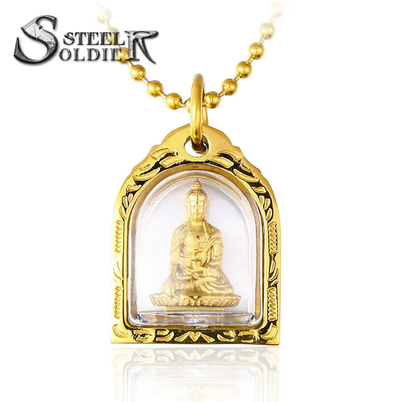 SSLHP-108 Steel Soldier Gold Buddha Pendant Necklace Stainless Steel Religious Gold Plated Stainless Steel Necklaces