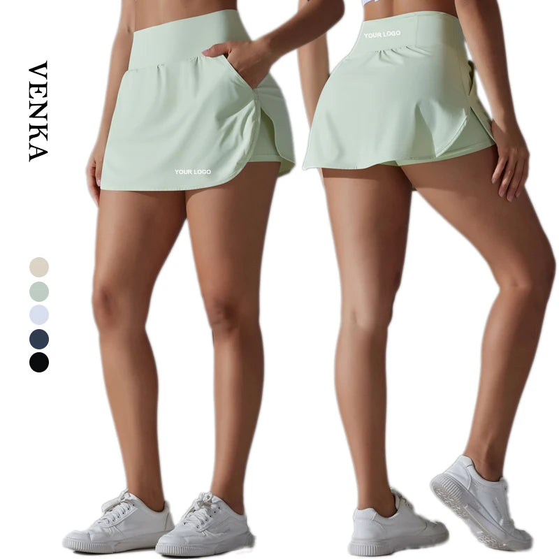 Girls's Athletic Tennis Golf Skirts Built in Shorts and Pockets Active Custom Logo High Waist Running 2 in 1 With Shorts
