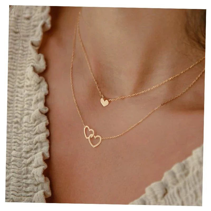New Design Heart Shape Double Layer Necklace for Women Jewelry