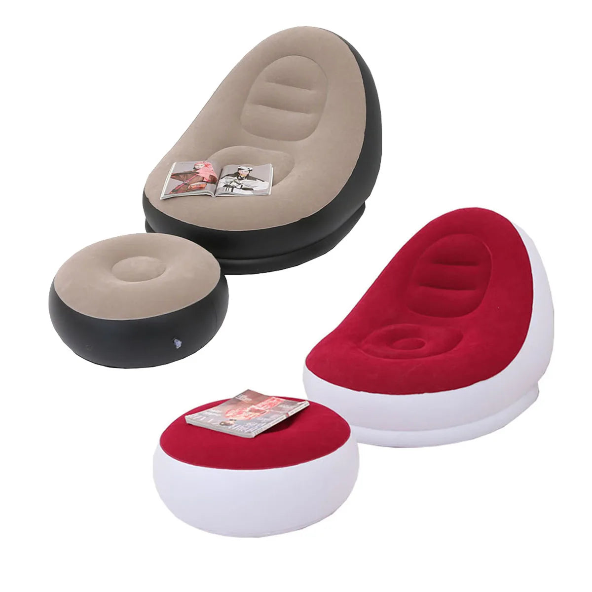 Portable Modern Design Adult Inflatable Lazy Sofa with Footrest Simple Flocking Nap Lounge Chair Foldable for Outdoor Use