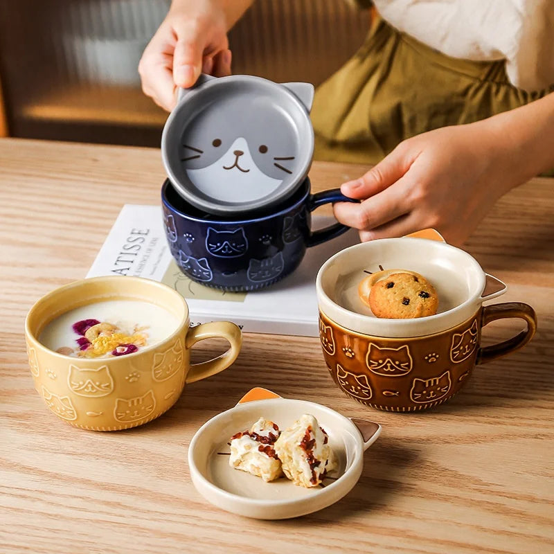 Cute Japanese Lucky Cat Porcelain Tea Set Creative Maneki Neko Ceramic Tea Cup Pot with Strainer Lovely Plutus Cat Teapot Mug