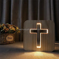 Custom Modern Design 3D LED Night Light Soft White Jesus Cross Wooden Base for Kids Smart Home Lights for Living Room