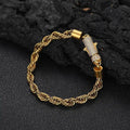 Iced Out Clasp 6MM Stainless Steel Rope Bracelet Hip Hop Gold Plated  Men Thick Rope Twist Chain Bracelet