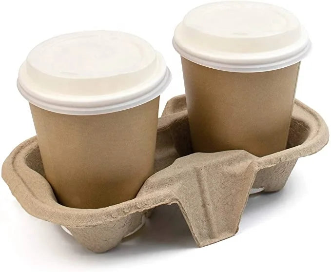 2 Cup Holder Pulp Molded Coffee Cup Tray Disposable Paper Cup Carrier [600 Pack]