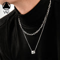 VAF 40/50cm Thick Circle Engraved Stainless Steel Pendant Necklace Collier Homme With Snake Chain Round Cable Chain