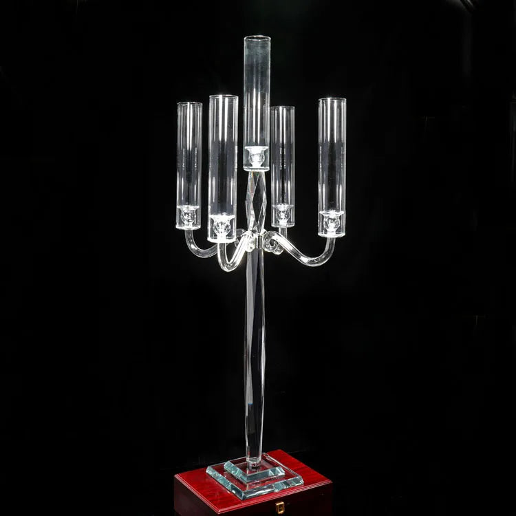 Tall Glass Tube 5 Arms Crystal Wedding Candelabra MH-Z0278