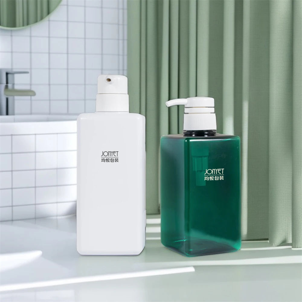 300ml 350ml 530ml 630ml Square PET Pump Sprayer Bottle for Body Wash Lotion Shampoo Packaging with Custom Color and Logo