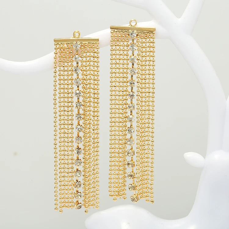 Unique Design Inlaid Zircon 14K Gold Plated Exaggerated Tassel Ear Line for Diy Earring Making MegaBDM