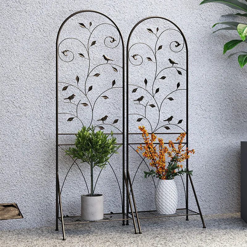 Outdoor Garden Ornaments Rustic Iron Bird With Climbing Pergola European Terrace Villa Rose Flower Rack Decorative