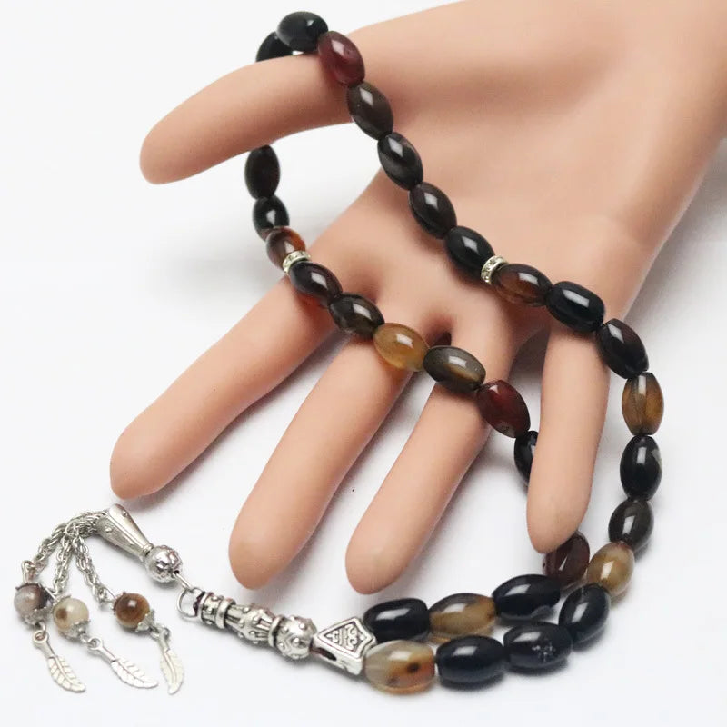 Men's Islamic Prayer Rosary Beads Fantasy Agate Stone Beads 33 Prayer Beads Religious Jewelry for Weddings Muslim Jewelry Gift