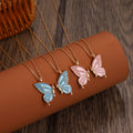 Ins Alloy Enamel Double Layer Butterfly Pendant Necklace Dripping Oil Butterfly Necklace for Women Girls